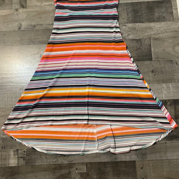 Karen Kane Women's Multi Striped Hi Low Hem Stretch Mesh Dress Size M - Picture 10 of 16